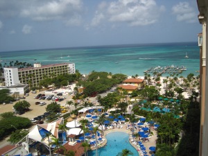 View from our room's balcony at the Marriott Surf Club Aruba. 